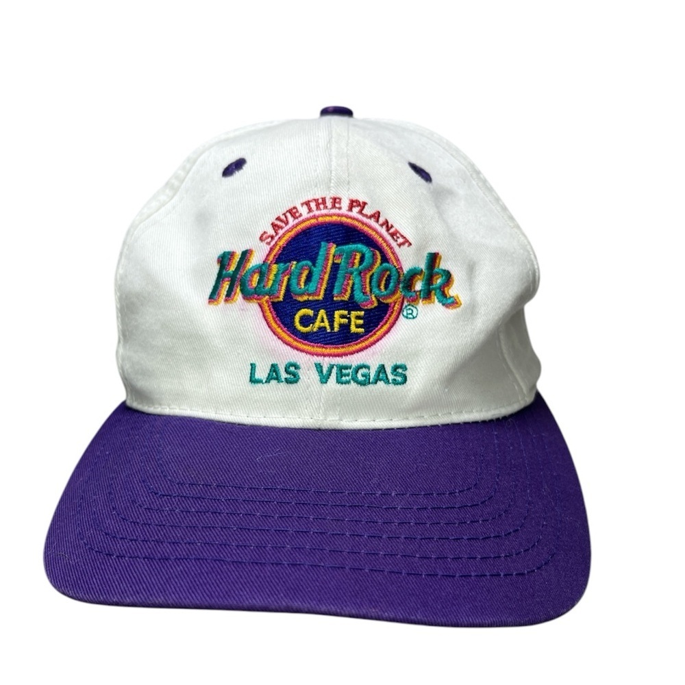 HARD ROCK CAFE Vintage Hat Snapback Save the Planet Las Vegas White Purple